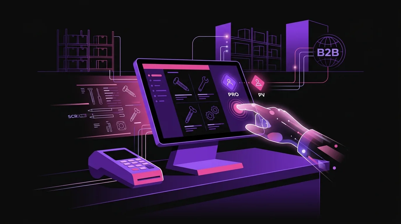 Odoo para ferretería 2026: catálogo profundo, referencias largas y venta B2B · TPV en mostrador: diferenciar particular de profesional en segundos