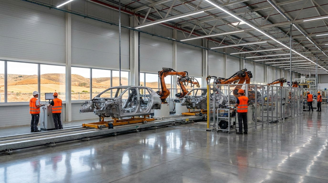 Partner Odoo Palencia para automoción: línea de montaje de una fábrica de coches en la provincia