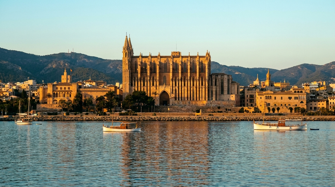 Partner Odoo Palma — la catedral de La Seu y la bahía de Palma al atardecer, la ciudad donde implantamos Odoo
