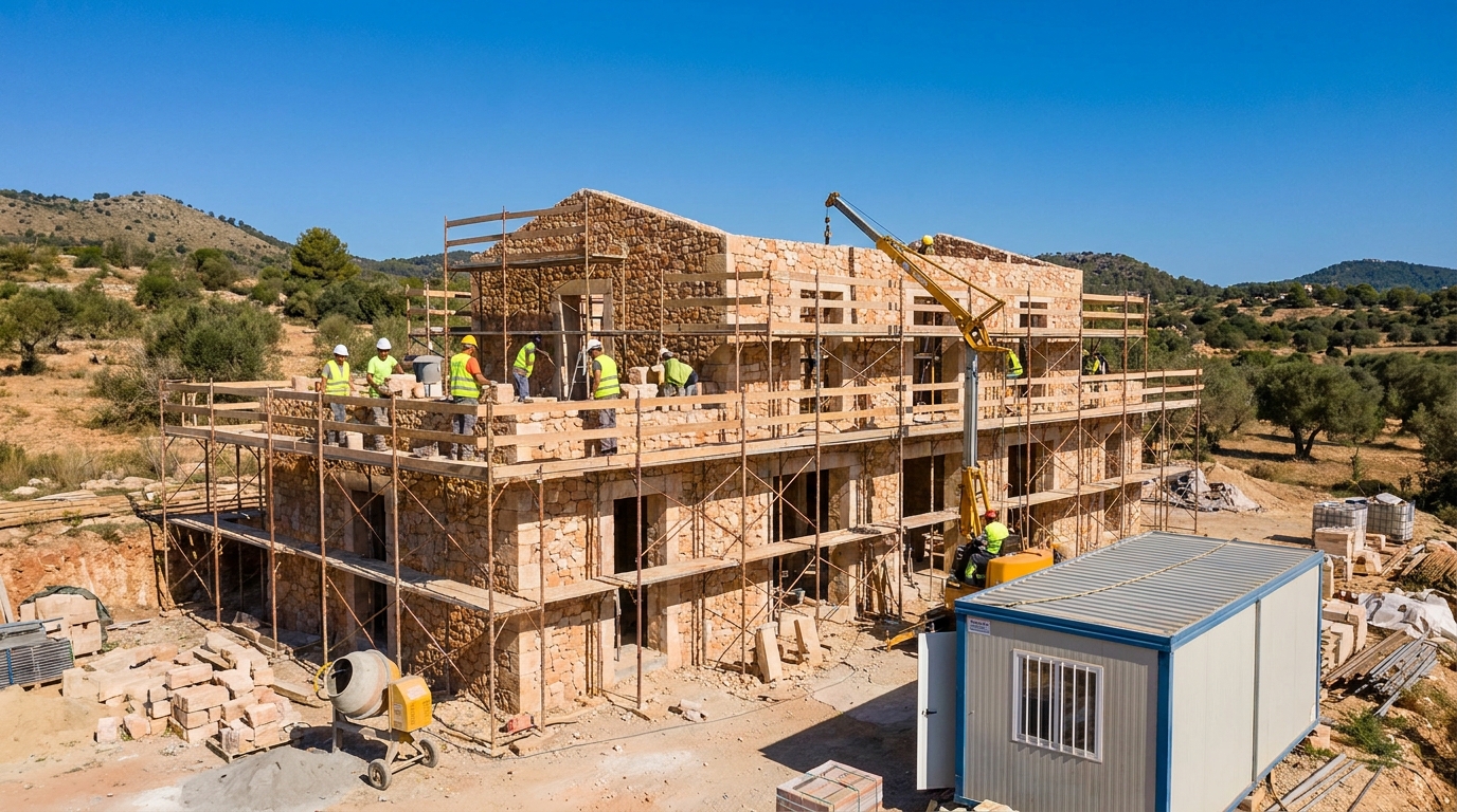 Partner Odoo Palma para construcción y reformas: obra de vivienda de piedra mallorquina