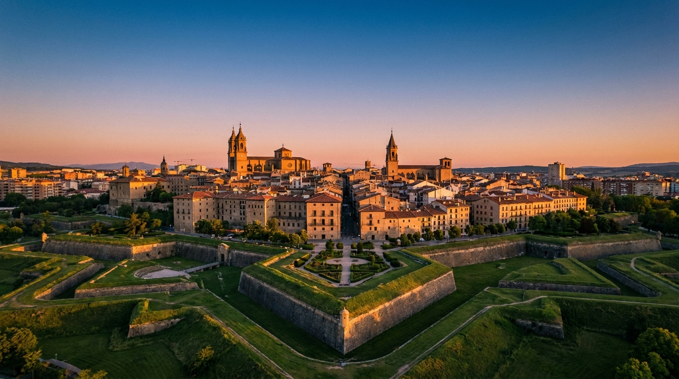 Partner de Odoo en Pamplona — la Ciudadela y el Casco Viejo de Pamplona al atardecer, donde implantamos Odoo en Navarra