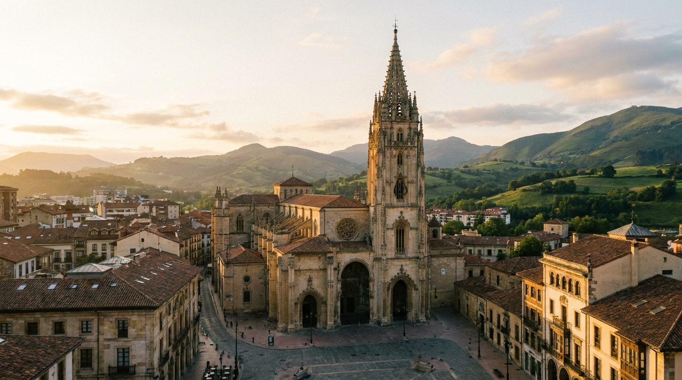 Partner Odoo Oviedo — la Catedral de Oviedo y las montañas asturianas, la ciudad donde implantamos Odoo