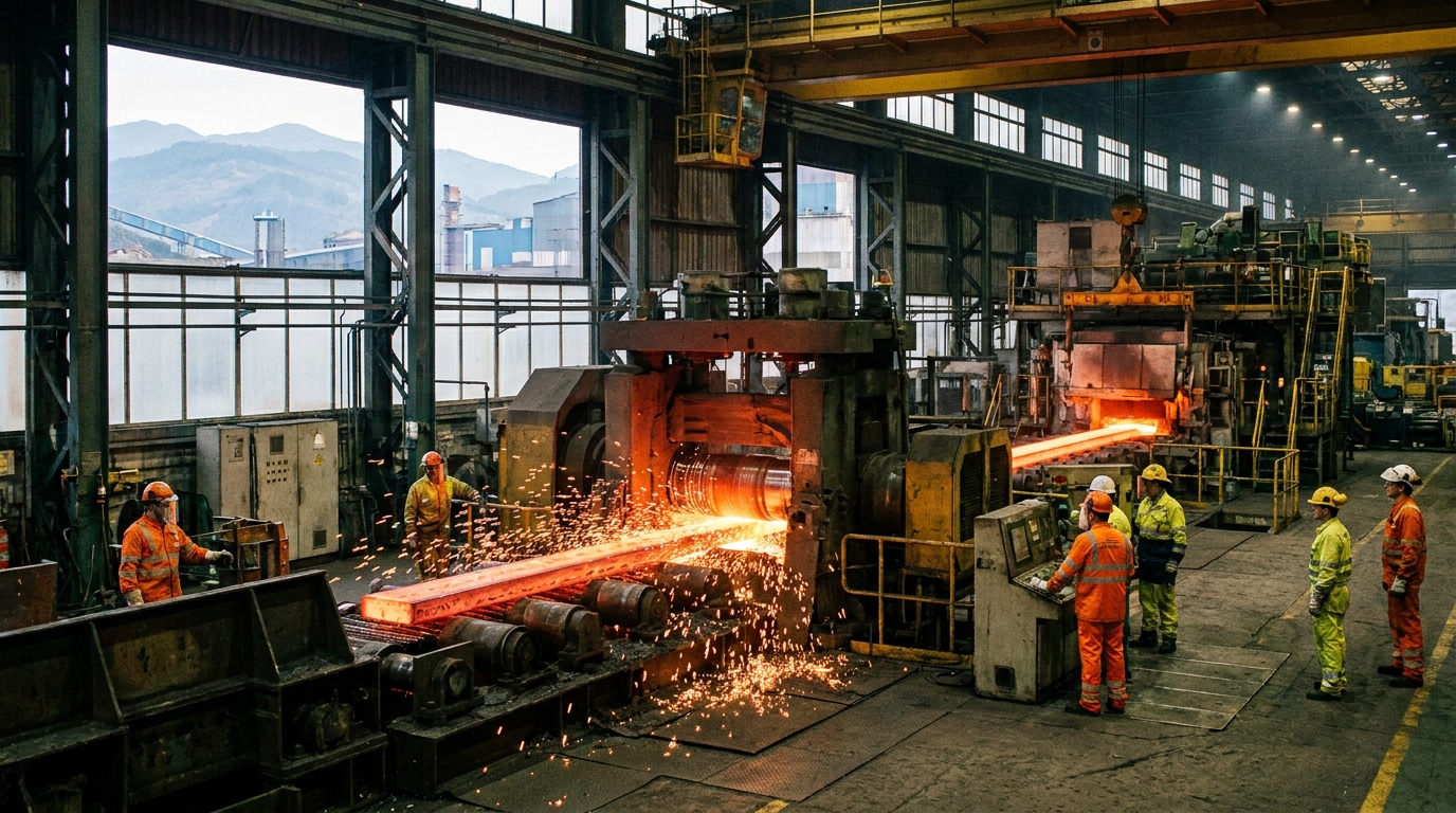 Partner Odoo Oviedo para industria y siderurgia: planta de acero con maquinaria pesada en Asturias