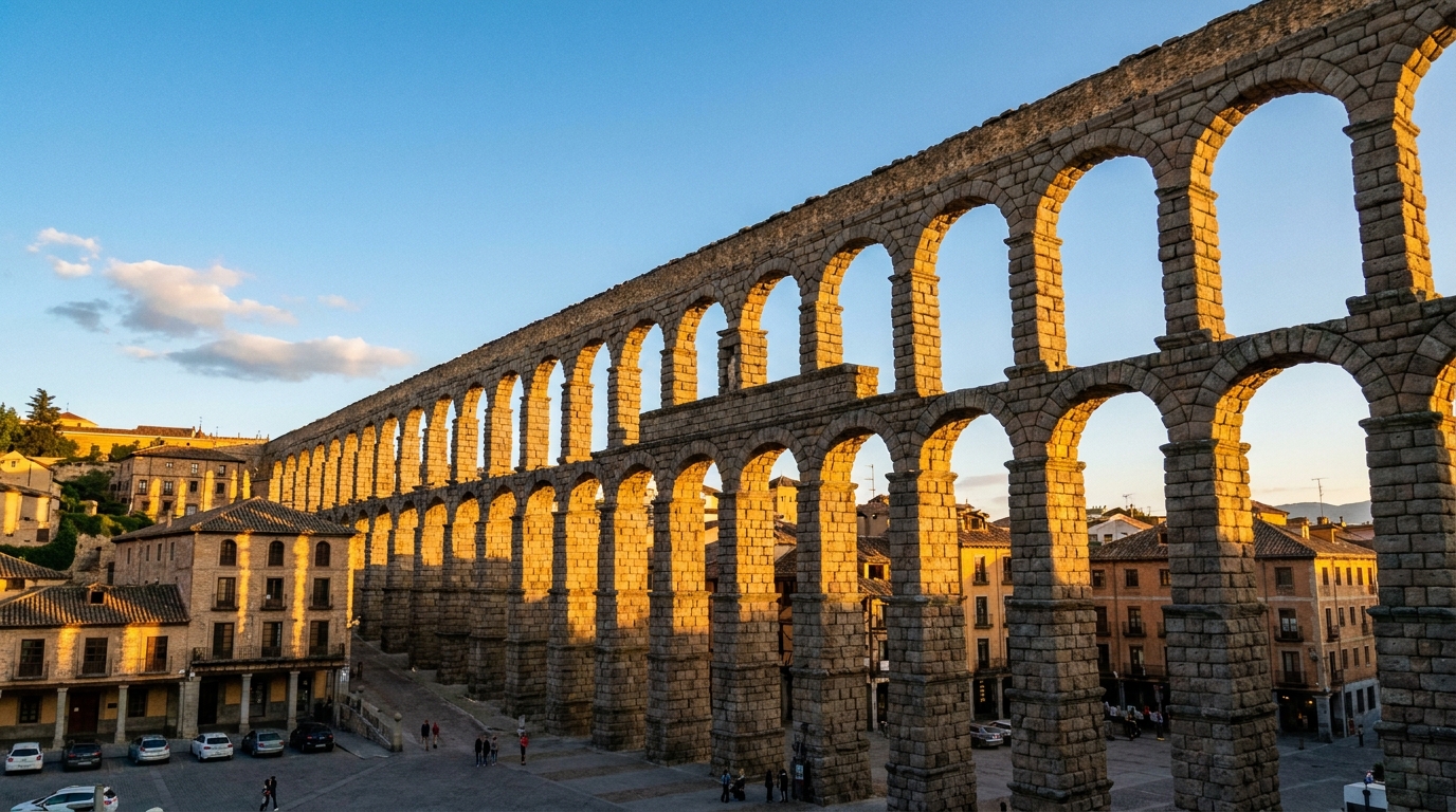 Partner Odoo Segovia — el Acueducto de Segovia al atardecer, la ciudad donde implantamos Odoo
