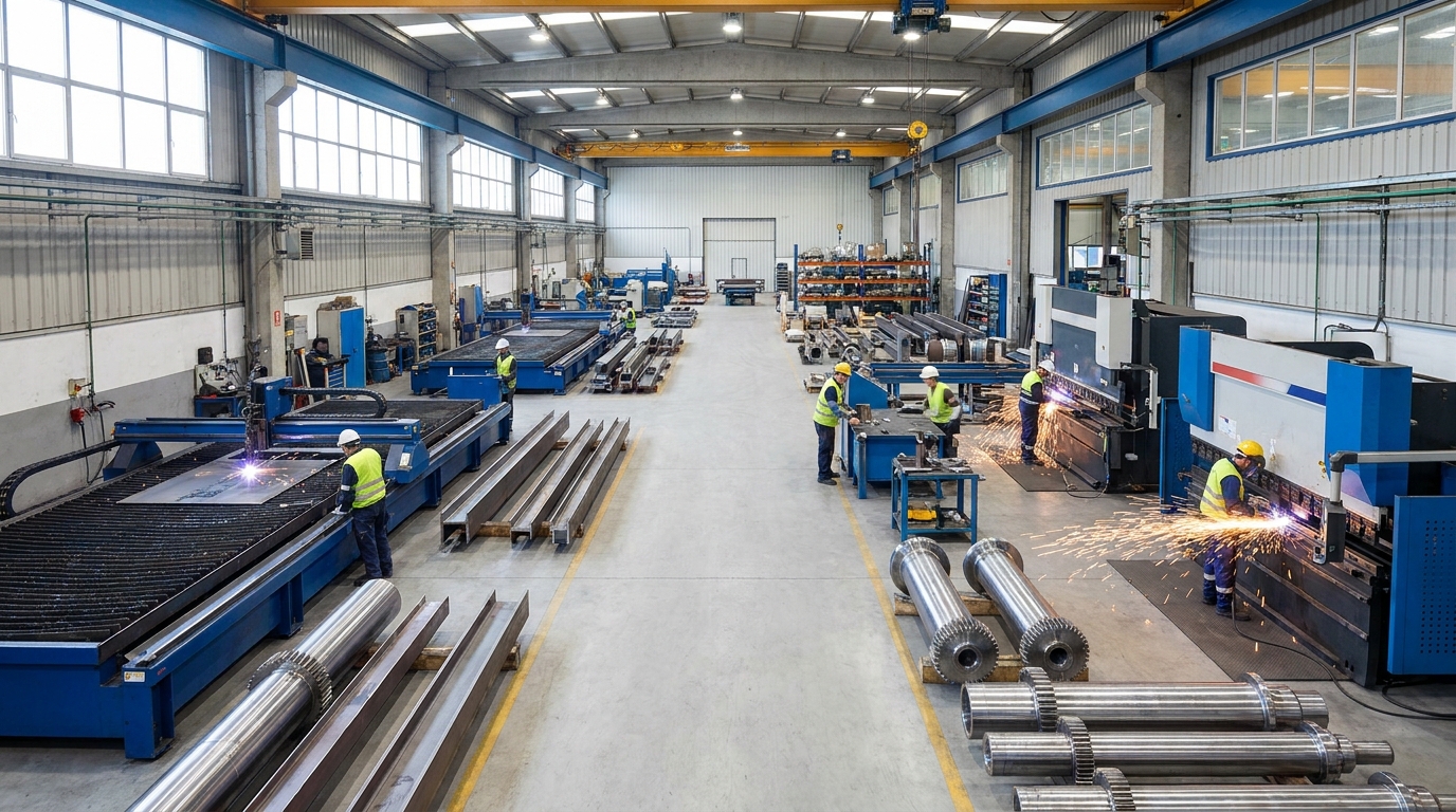 Partner Odoo Santander para industria y metal: planta de fabricación metalúrgica con maquinaria de precisión
