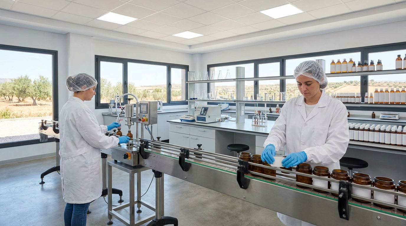 Partner Odoo Segovia para cosmética: laboratorio de cosmética natural envasando cremas con control de lotes en Segovia