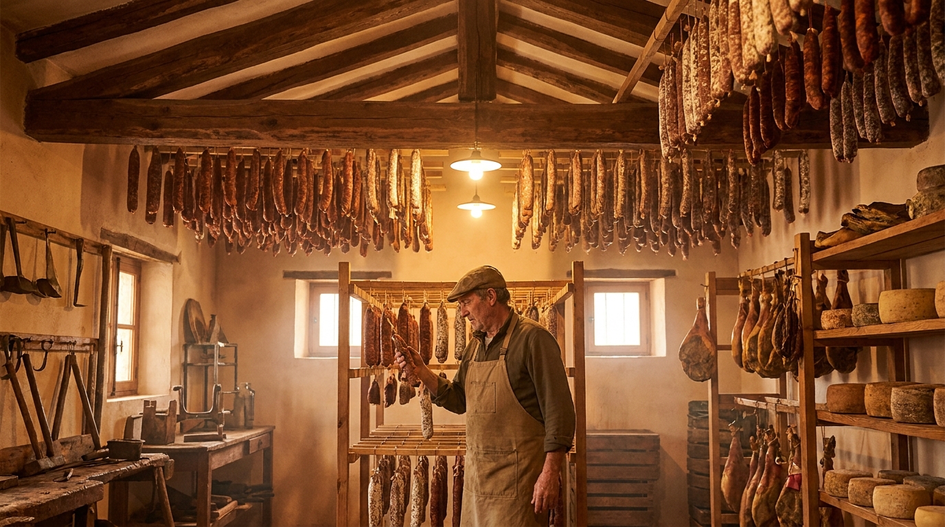 Partner Odoo Soria para embutido y agroalimentario: secadero de embutido curándose en Soria
