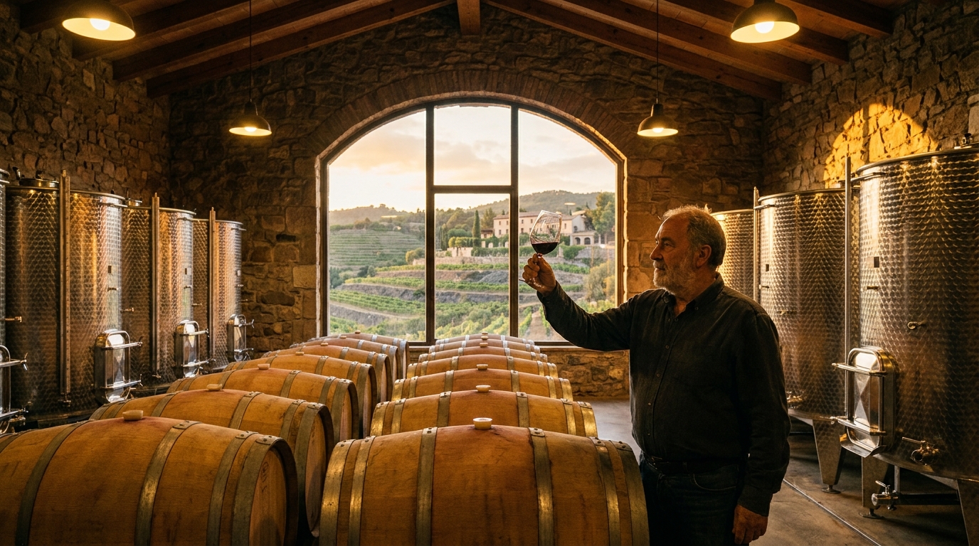 Partner Odoo Tarragona para bodegas: bodega de vino del Priorat con barricas de crianza