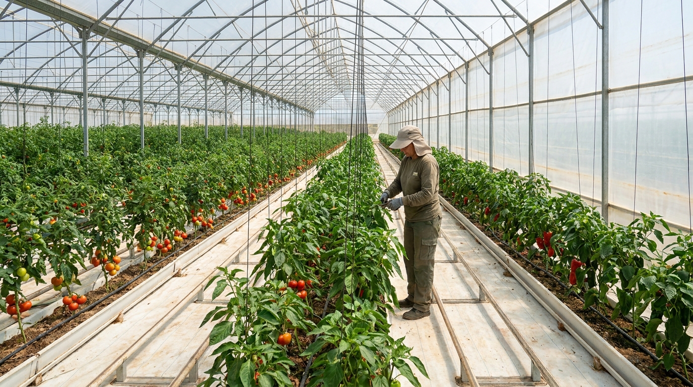 Partner Odoo Almería para agricultura intensiva bajo plástico: invernadero de tomate con riego por goteo en Almería
