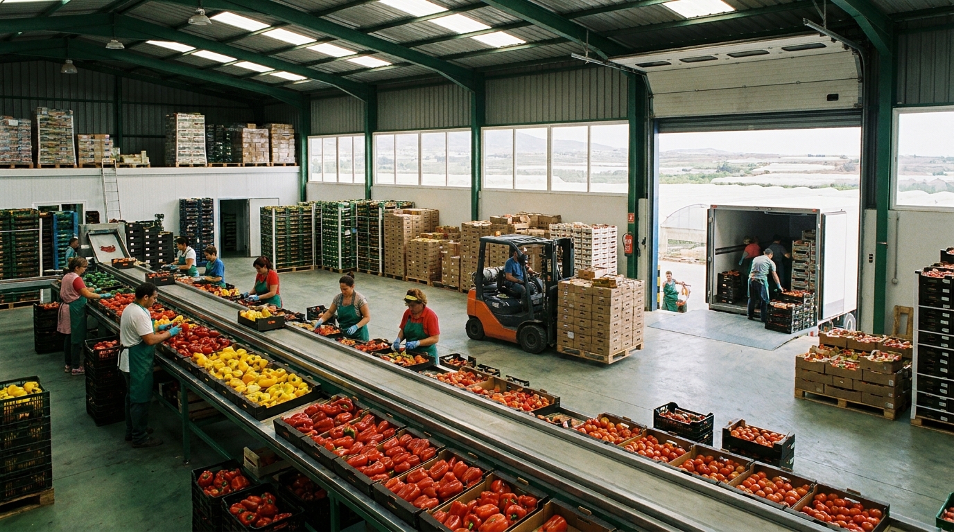 Partner Odoo Almería para hortofrutícola de exportación: almacén de manipulado con línea de tomate y camión frigorífico en Almería