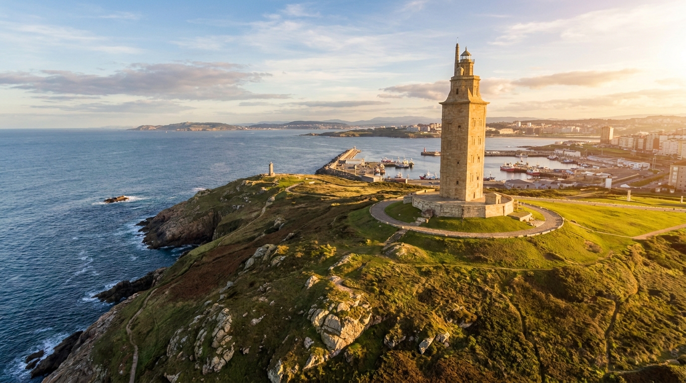 Partner Odoo A Coruña: la Torre de Hércules sobre el Atlántico junto al puerto de A Coruña — Nextdoo