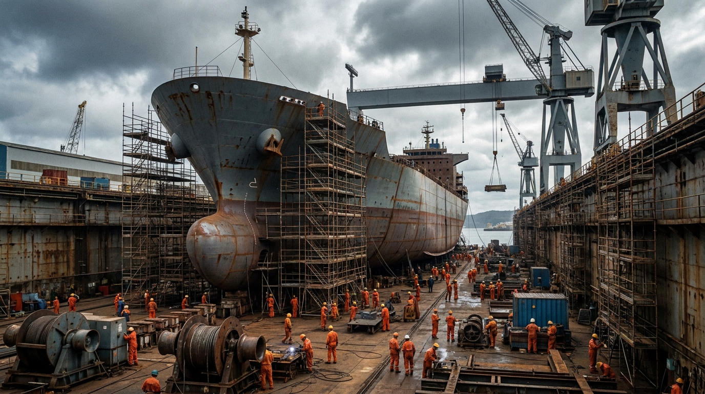 Partner Odoo A Coruña para naval y astilleros: buque de acero en construcción en un astillero del puerto de A Coruña — Odoo por proyecto