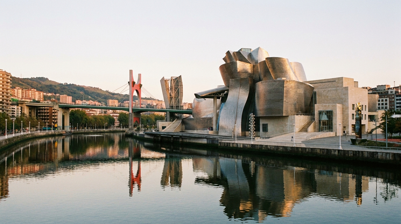 Partner Odoo en Bilbao: el Guggenheim y la ría del Nervión al atardecer — Nextdoo, implantación de Odoo en Bizkaia