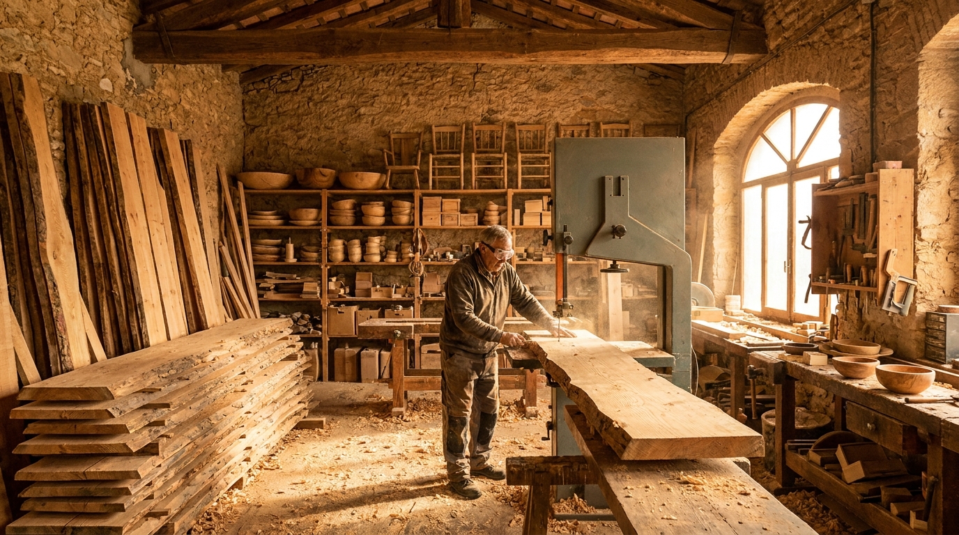 Partner Odoo Ávila para madera: taller de carpintería con tablones de pino de Gredos