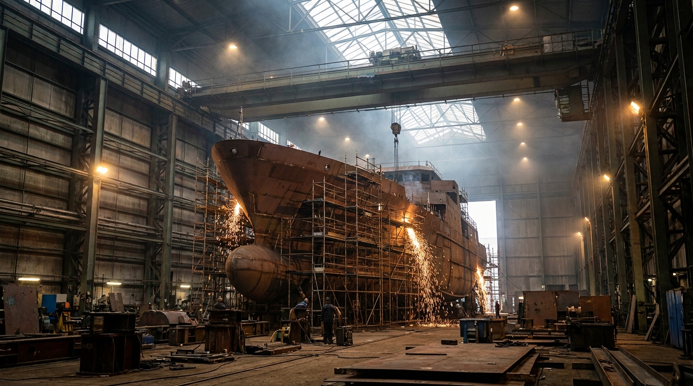 Partner Odoo Cartagena para el sector naval: astillero de Navantia con un casco en construcción