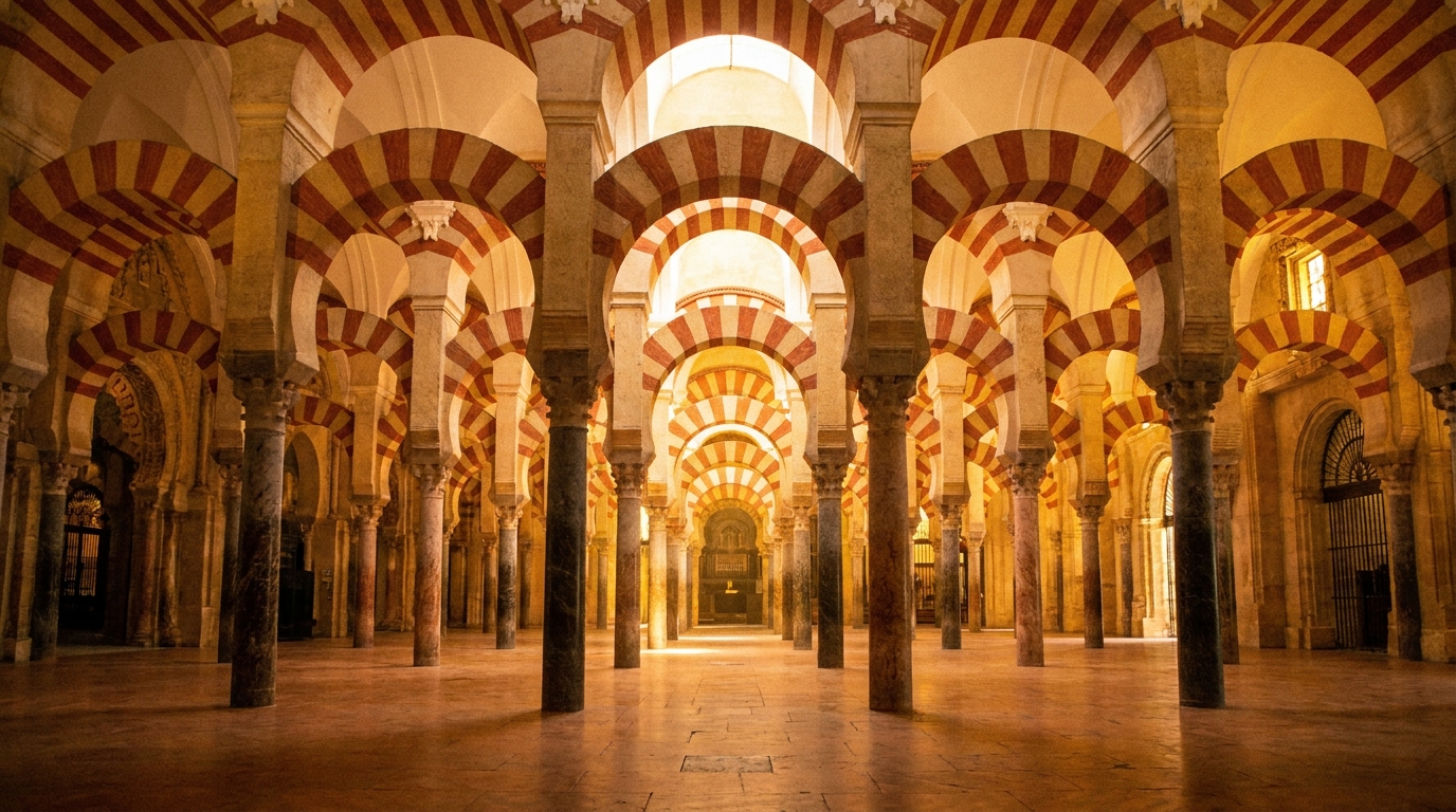 Partner Odoo Córdoba — los arcos rojos y blancos de la Mezquita-Catedral con luz dorada, la ciudad donde implantamos Odoo