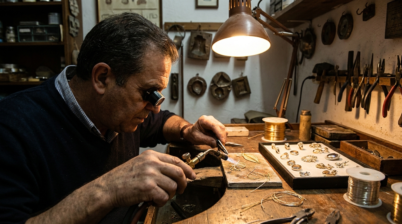 Partner Odoo Córdoba para joyería y platería: taller artesano trabajando filigrana de plata y oro en Córdoba