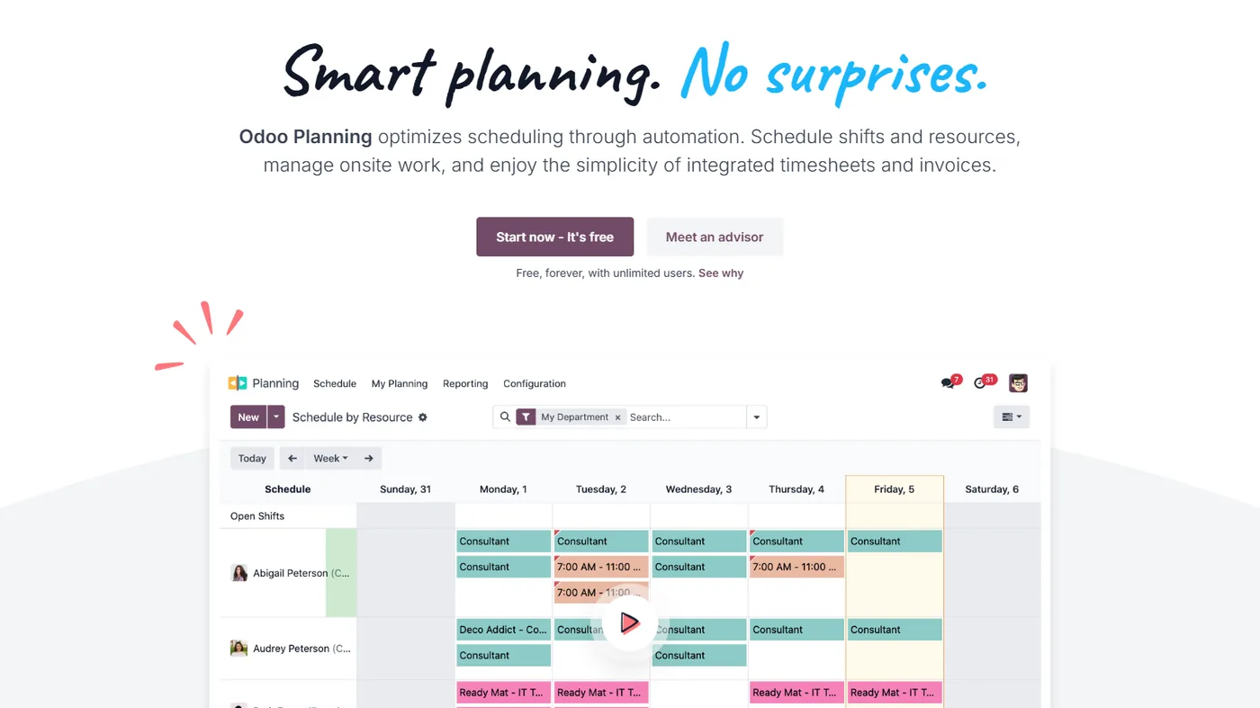 Odoo Planning screenshot