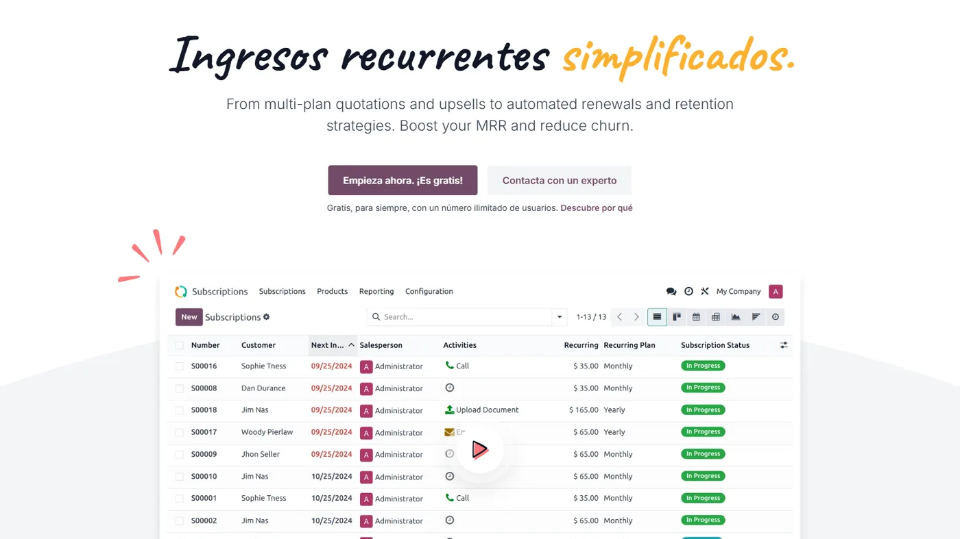 Odoo Suscripciones screenshot